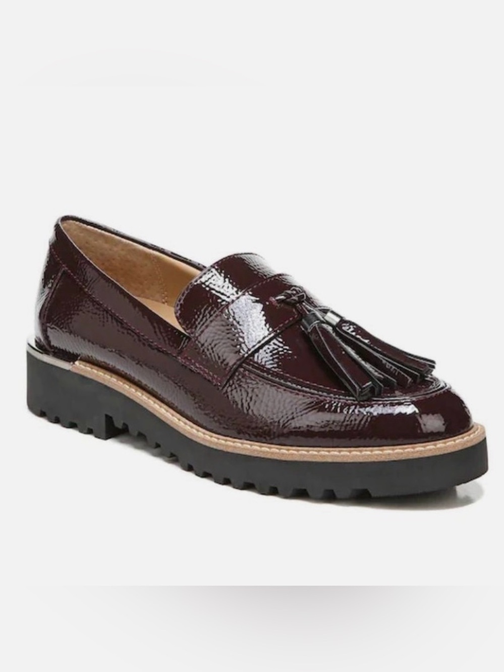Flawed! Franco Sarto Patent Tassel Loafers in Dark Burgundy Size 8.5